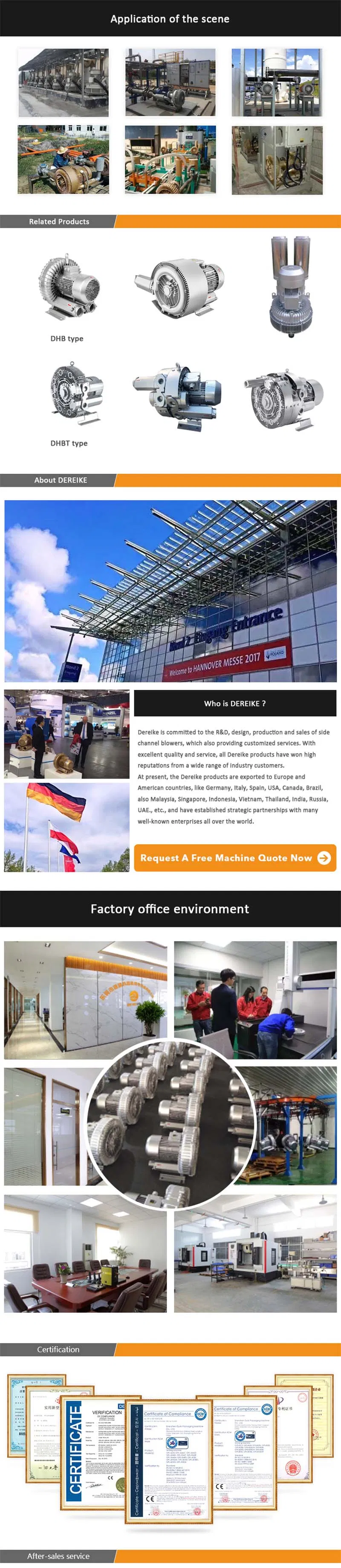 4kw Dereike Side Channel Blower for Your Plastic Granulate Conveying Dhb 830c 004