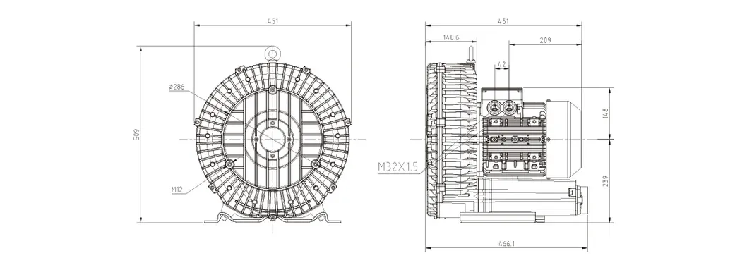 5.5kw Dereike Side Channel Blower with Large Air Flow to 100cfm Dhb 830c 5D5