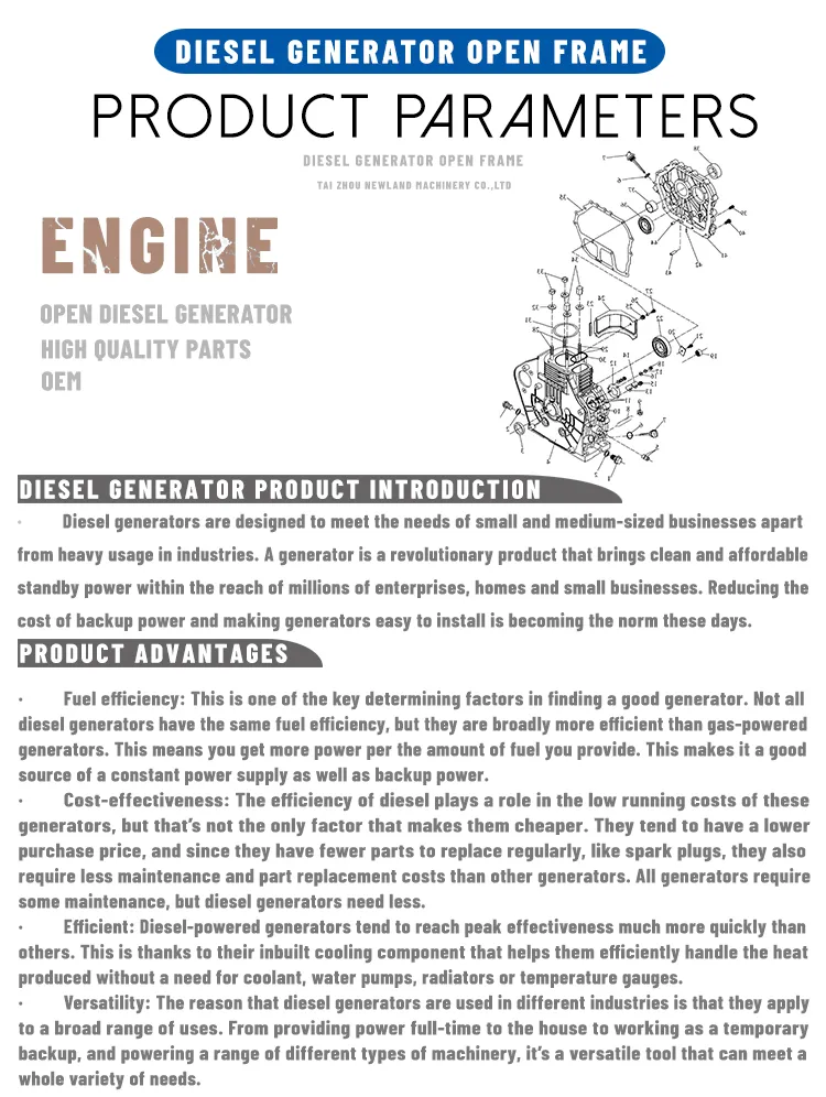 7.5kw Air Cooled Open Frame Diesel Generator