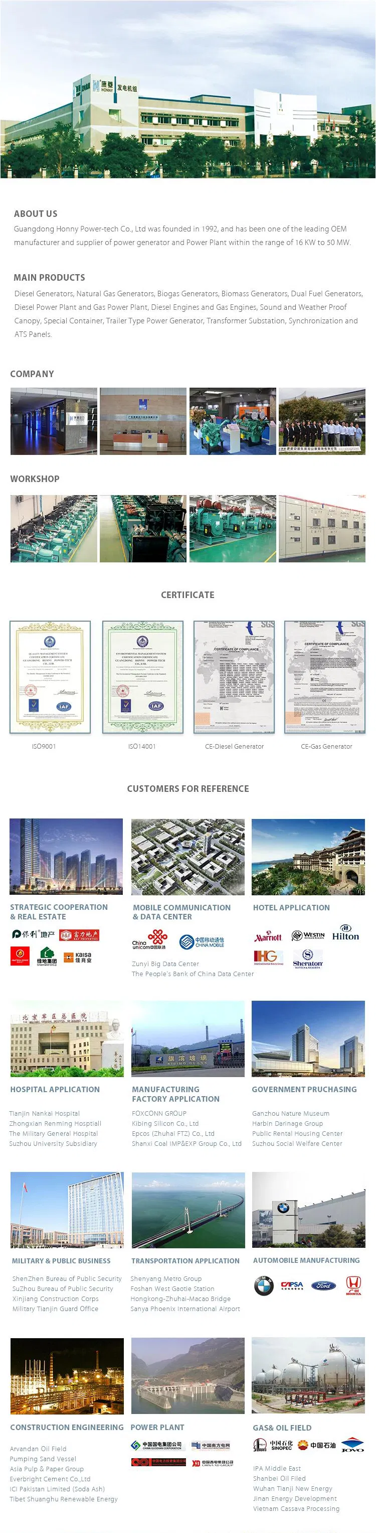 Honny Brand 160kwa Biogas Generator